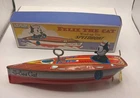 Schylling Vintage 1996 Felix The Cat Wind Up Tin Toy Speedboat in Box