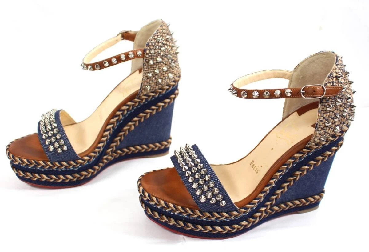 Christian Louboutin — Christian Louboutin Wedge sole Platform Sandal Madmonica Spike Denim Navy EU:37