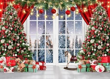 7X5Ft Christmas Backdrop for Photography Red Merry Christmas Photo Background Wi
