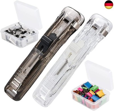Binder Clips,NOCHME 2 Push Clamp Stapler Holder and 200 Reusable Assorted