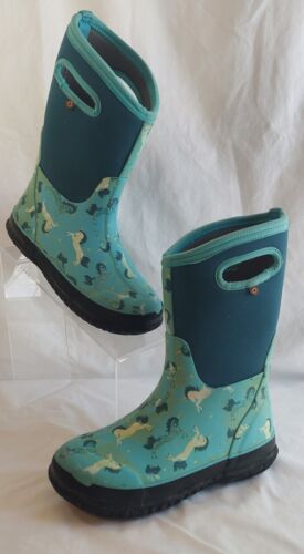 Bogs Blue Unicorn Waterproof Boots Youth Size 5, Womens Sz 6.5Pull On **READ** - Picture 1 of 19