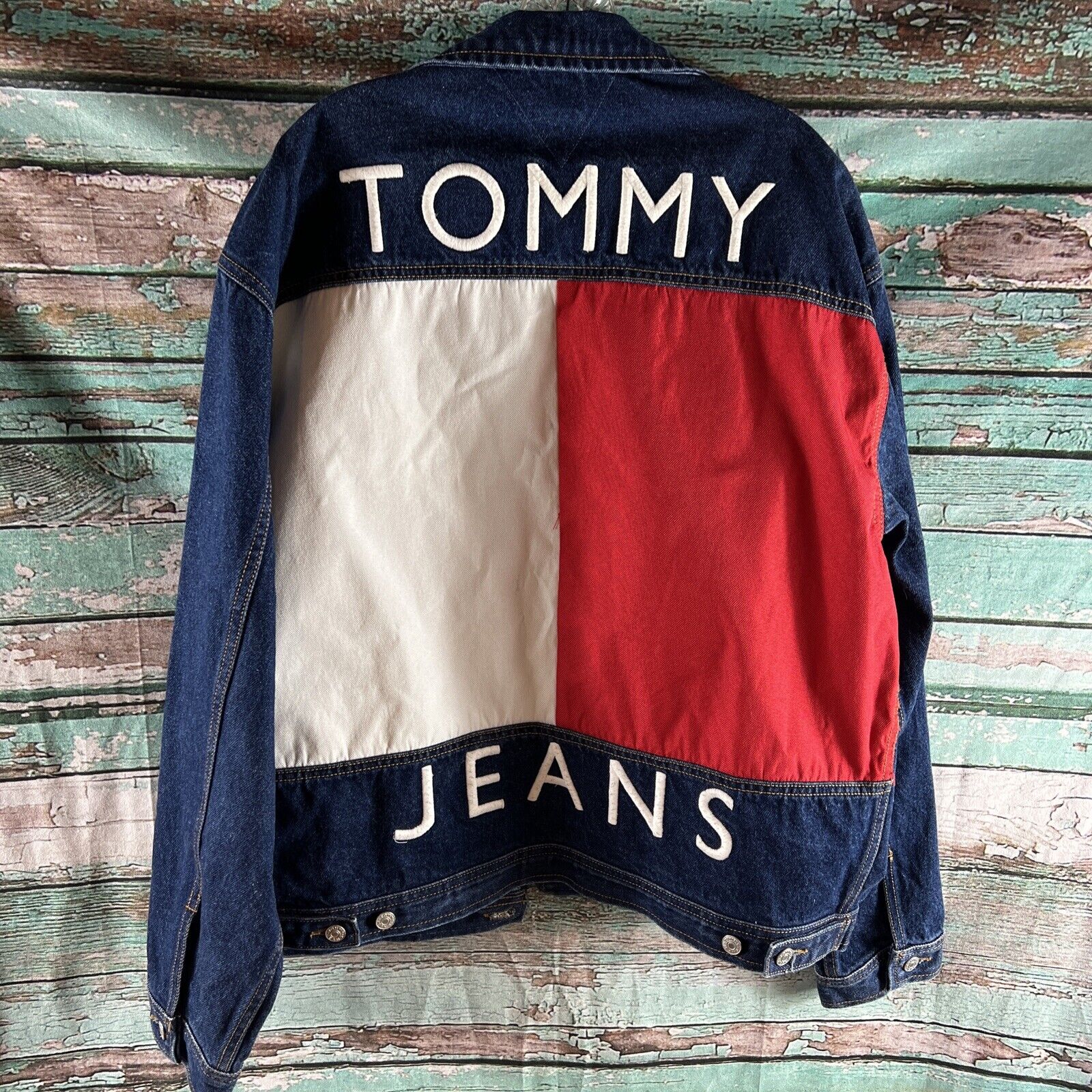 vtg 90s TOMMY Jeans Big Flag Spell Out eBay