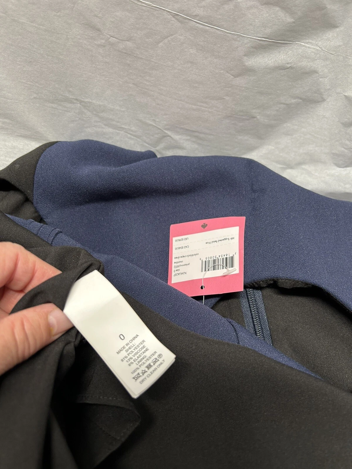 Abito da donna Kate Spade NY colorblock crepe blu navy nero stile taglia 0