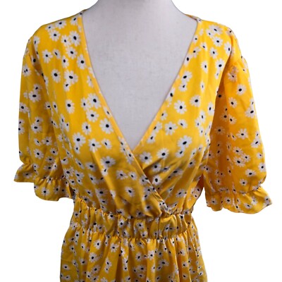 Summer Blouse Yellow Top Shirt Womens Extra Large Floral Daisy