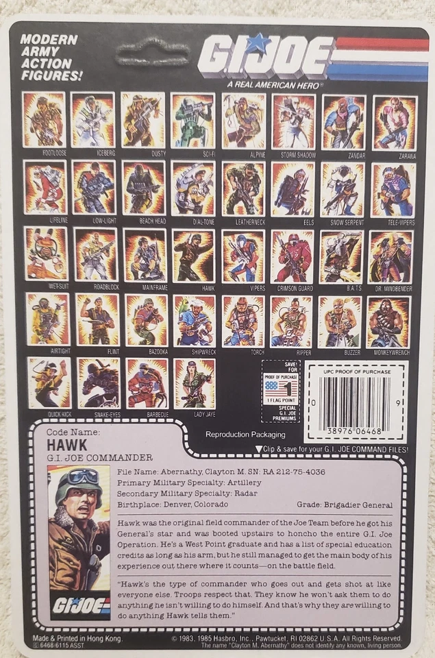 GI Joe 1986 Hawk 100 % completo recardado en tarjeta de reproducción sin perforar Foto 4 de 4