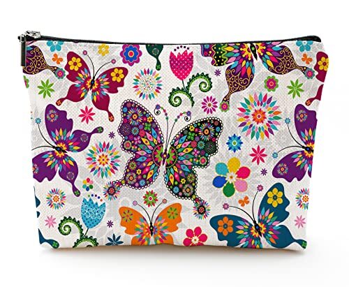 Large Travel Makeup Bag with Butterfly and Flower Design - Women's Cosmetic Organizer  