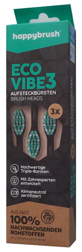 happybrush Aufsteckbürsten / Ersatzbürsten Eco Vibe 3 Schwarz 3er Pack