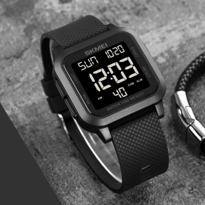 Herren Digital Sportuhr Countdown Timer 50M Wasserdicht Ultradünn Großes Gesicht