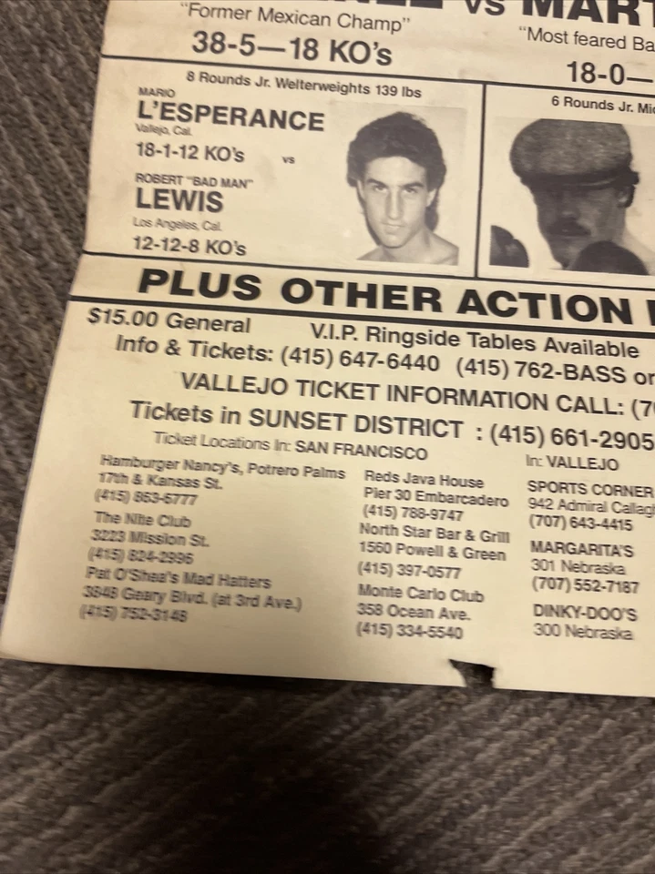 Vintage 1988 Pat Lawlor  Alberto Martinez Fight Boxing Flyer 21 X 10.5” Poster - Image 2 of 4