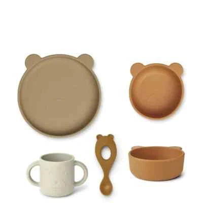 Liewood Mr Bear/Oat Multi Mix Silcone Tableware set for babies