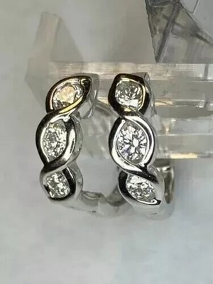 2Ct Round Lab-Created Diamond Women's Heggie Hoop Earrings 14K White Gold Plated