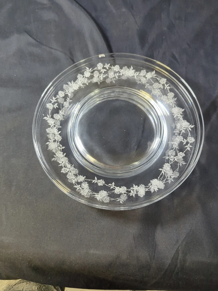 4 Fostoria Platina Rose Clear Floral Etched Crystal Salad Luncheon Plates Rare - Image 3 of 4