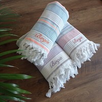 3Er Set - Baumwolle Xxl Strandtuch Badetuch Saunatuch Hamamtuch Peshtemal 90X180