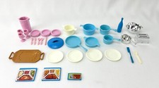 Vtg Barbie 1984 Dream House Blue Pink Dish Pots Pans Kitchen Accessories 30 Lot