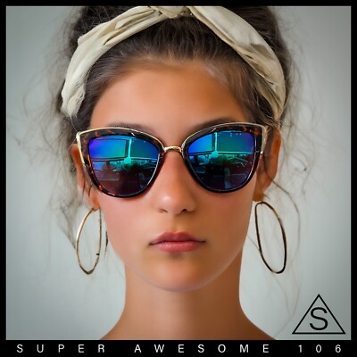 SA106 Womens Color Mirror Reflective Lens Oversize Cat Eye Sunglasses