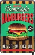 Hamburger Tin Metal Signs Lettering with Enjoy Our Home Style Delicious Food Vin