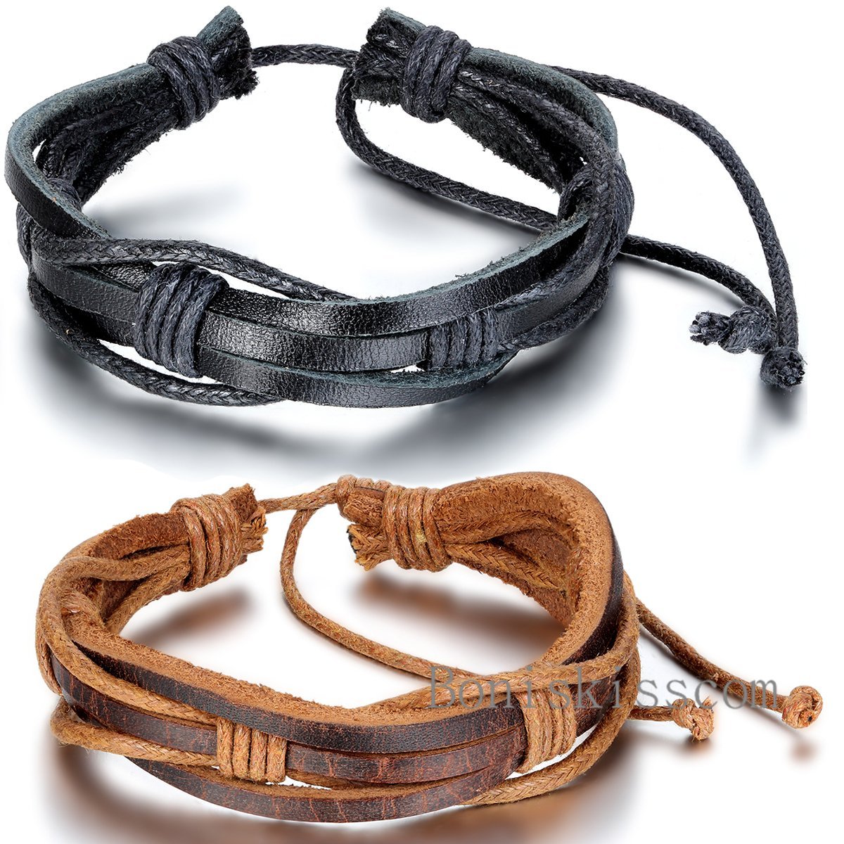 Punk Leather Wrap Braided Strap Cord Bangle Adjustable Bracelet Tribal Men  Women