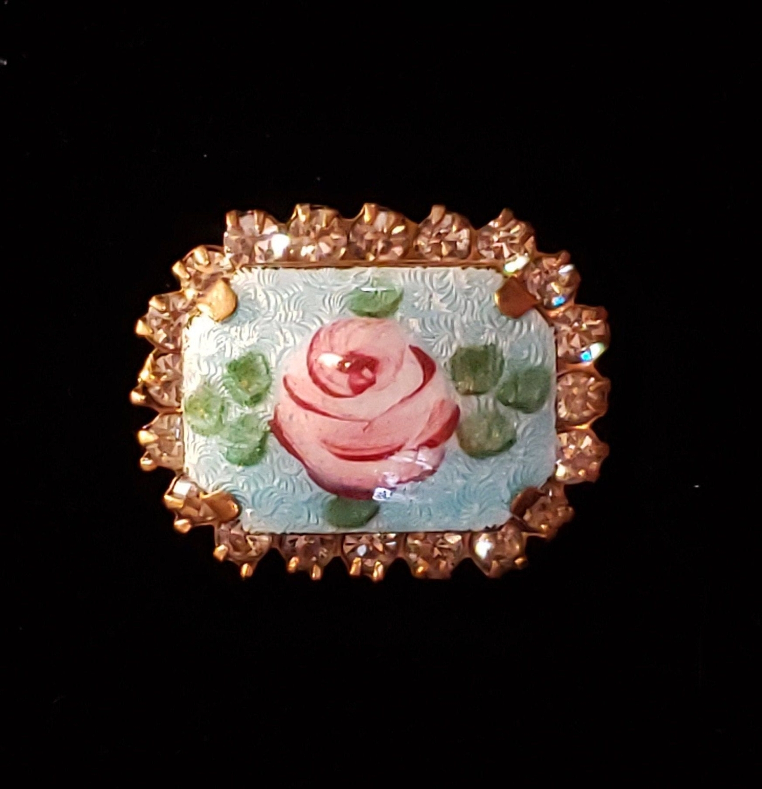 Vintage Unsigned Rose Pin, Rectangular Shape Broo… - image 1