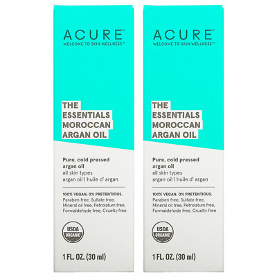 Acure, (2 Pack) The Essentials Moroccan Argan Oil, 1 fl oz (30 ml)