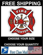 WHITE/RED Vinyl Decal Fire Dept Maltese Cross Firefighter Sticker REFLECTIVE