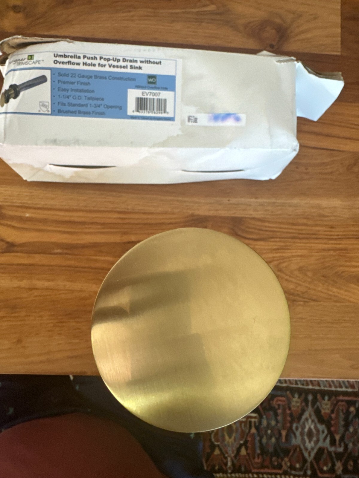 EV7007 Push Pop-Up Drain without Overflow, Brushed Brass 9.44 x 2.75 x 2.75