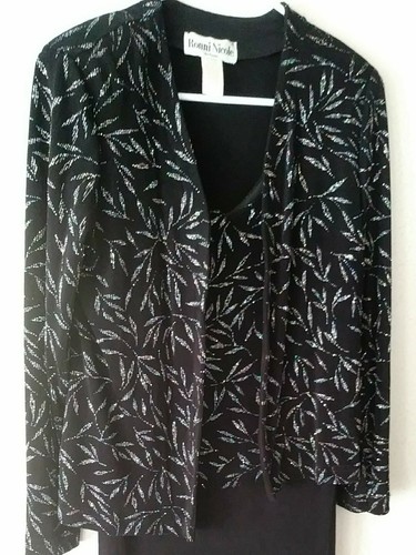 Vintage Ronni Nicole Black Velvet Evening Dress With Jacket Sparkly Thread Sz 8 - 第 3/6 張圖片