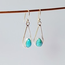 Larimar Gemstone Handmade 925 Sterling Silver Earrings Jewelry 1.49"