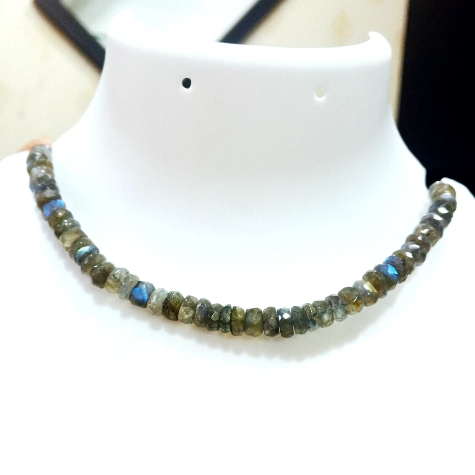 Cuentas de labradorita llamativas azules naturales AAA/labradorita facetada rondelle de fuego azul Foto 4 de 4