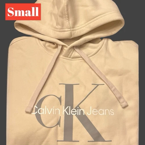 Felpa uomo Calvin Klein SM NUOVA Calvin Klein felpa con cappuccio OFF WHITE & GREY NUOVA CON ETICHETTE