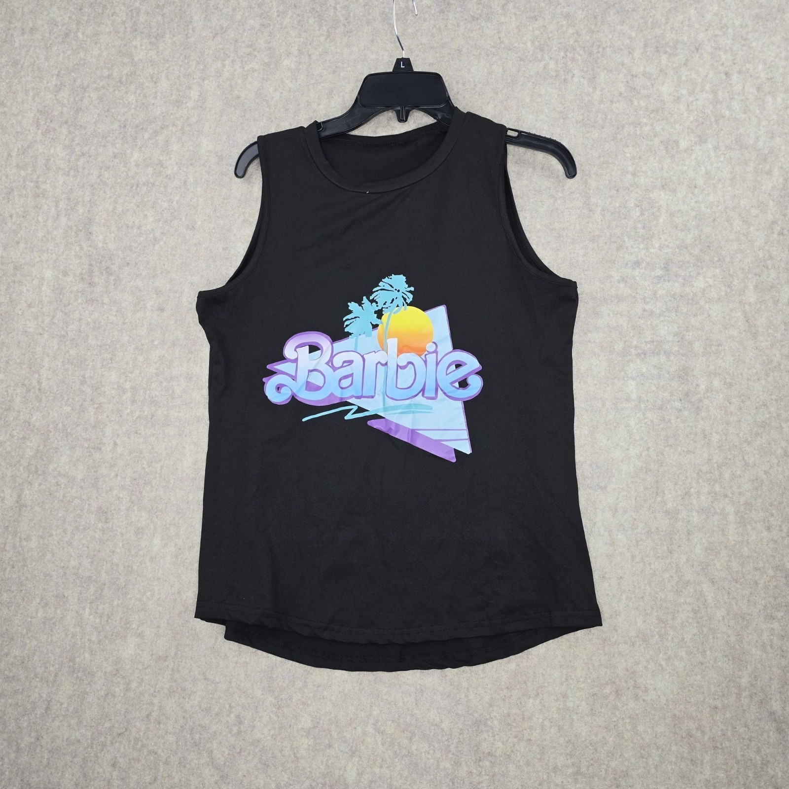 Barbie Womens Sleeveless Tank Top Black Multicolor Size Large 100% Polyester