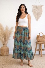 Bohemian Maxi Skirt Womens Medium Multicolor Beachy Boho Hippie Festival Peasant