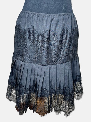 Black Lace Tiered Midi Skirt M Spandex Machine Wash Sheer Grunge Whimsy Goth