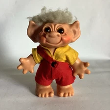 Vintage Late 1960s Thomas Dam Troll Doll w/ Original Felt Clothes 7" H