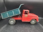 Vintage 1959 Tonka Red Blue Pressed Steel Toy Dump Truck Dual Rear Wheels. MG