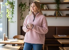 Victoria's Secret PINK Sherpa Quarter Zip Pullover Light Pink Med