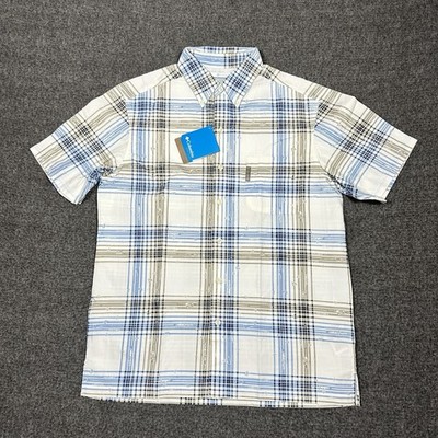 Columbia Shirt Knotty Boy Fishing Men M Button Down SS AOP Fish Hooks Vented NWT