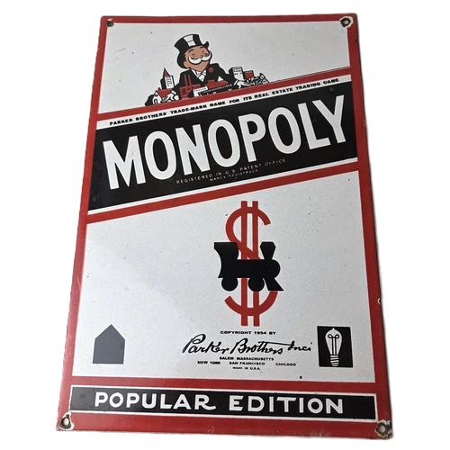 Vintage Monopoly Sign - Board Game Porcelain Gas Pump Monopoly Man Sign