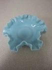 Fenton Turquoise Milk Glass Hobnail Ruffled Bowl Rare Vintage Estate find