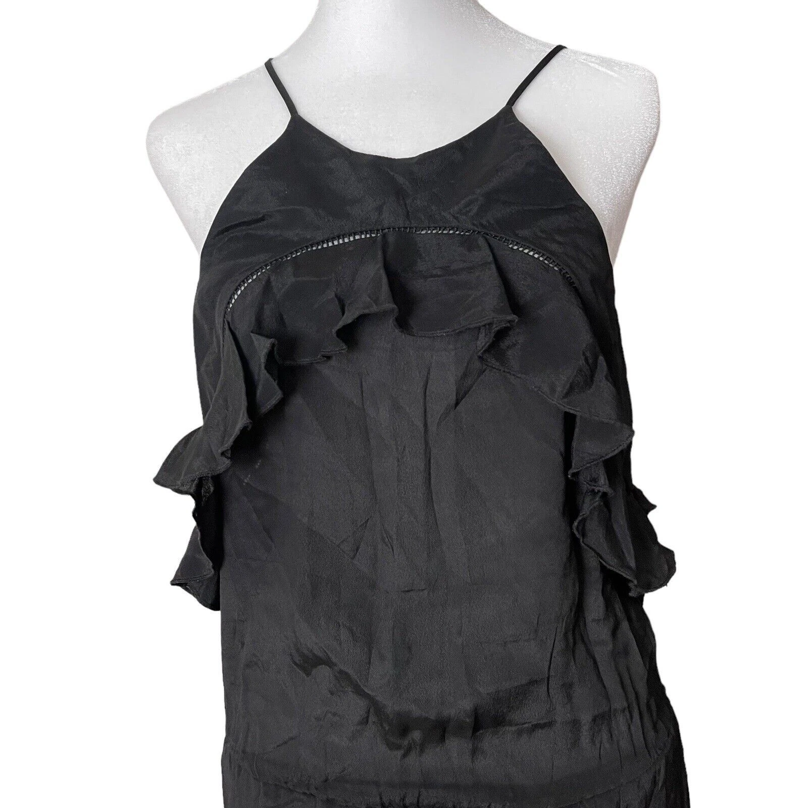Abito donna Karina Grimaldi piccolo A line Celine nero con volant collo alto seta