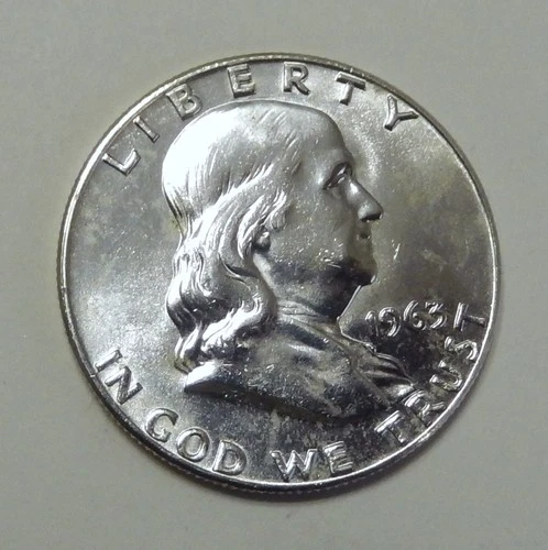 $5.00 UNDER SPOT  VALUE ~  1963 D Franklin 90% Silver Half Dollar 50¢ ~ UNC Coin