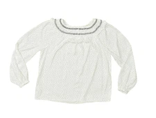 LOFT Women's Top Size S White Black Polka Dot Smocked Long Sleeve Blouse NWT