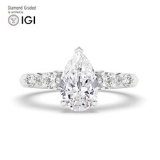 Pear Diamond Trilogy Ring 14k White Gold Labgrown 3.50 Ct Solitaire