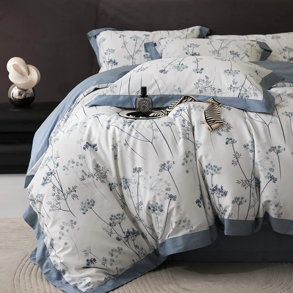 Linda Funda Nórdica Azul Floral Doble Boho Floral Algodón Suave Niña Doble Edredón... Foto 2 de 4