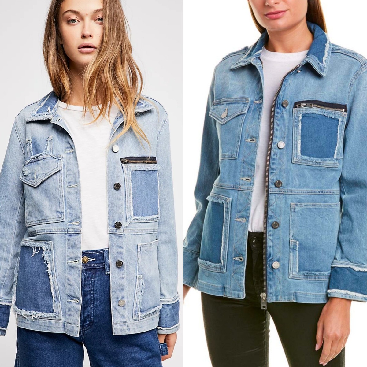 Zadig & Voltaire Kick Destroy Distressed Pocket Patchwork Blue