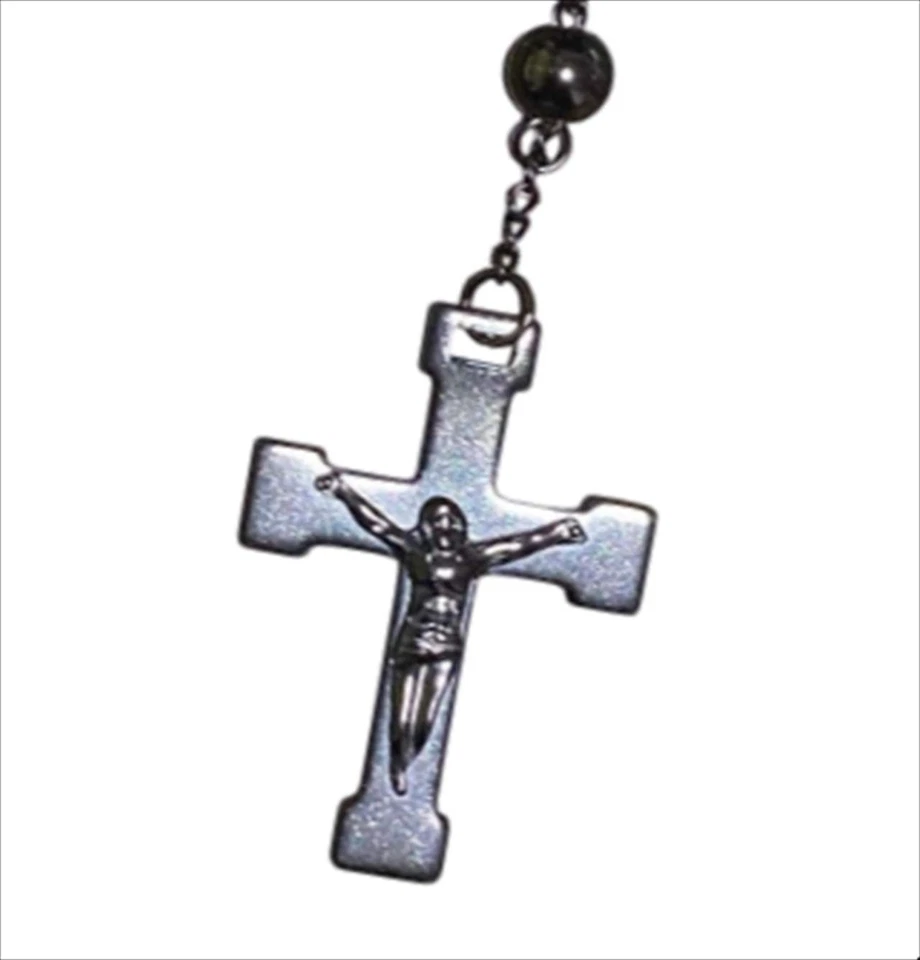 Collar Largo Dolce & Gabbana Rosario Ónix Negro Crucifijo Longitud: 31.5" De Colección Foto 2 de 4