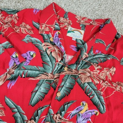 Vintage Paradise Found Mens 4XL Red Magnum PI Parrot Hawaiian Short Sleeve Shirt
