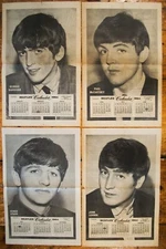 🌟 Large 1964 Beatles Valentine UK Calendar Centerfold Set 🌟 Promo Display