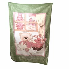 Vintage Poptex Bear Bunny Basket Rattle Thick Blanket 55" X 37"