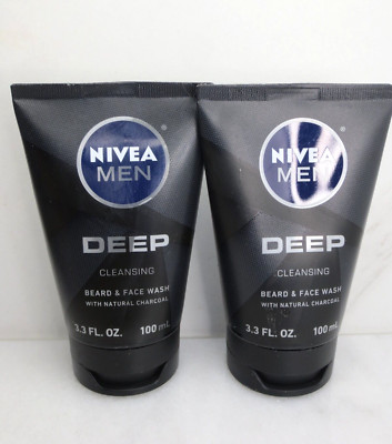 NIVEA MEN DEEP CLEANSING BEARD & FACE WASH 3.3 OZ NWOB LOT OF 2