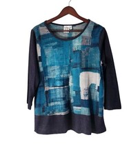 Parsley  Sage Artsy Teal Blue 3/4 Sleeves Top Shirt Womens Size Medium